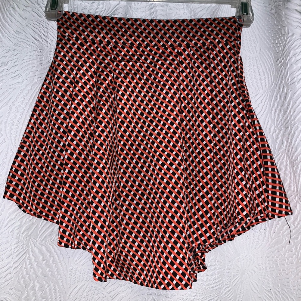 Black, White, & Orange Hi-Low Plaid Skirt